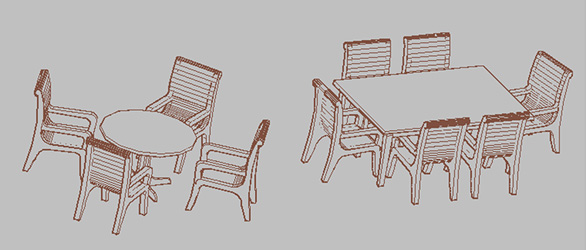 столы и стулья 3D модель (dwg) скачать